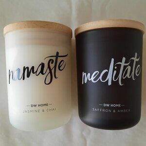 2 DW Home Scented Candles Jasmine & Chai (Namaste) Saffron & Amber (Meditate)